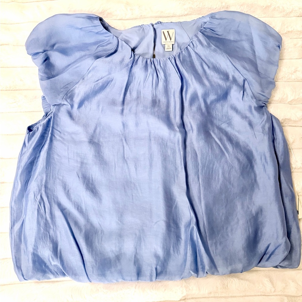 *NWT* W by Worthington Periwinkle Blue Silk Feel Bubble Hem/Sleeve Blouse.Sz. XL